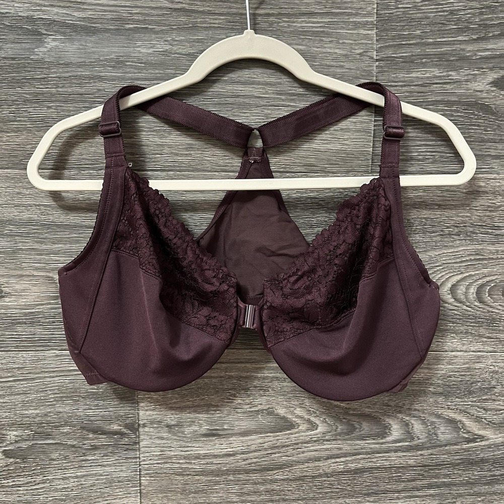 DELIMIRA Front Clasp Racerback Underwire Bra Women's Size 42D Plum